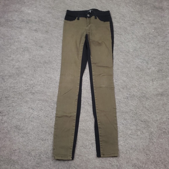 Cello Jeans Juniors 1 Skinny Green Black Mid Rise Medium Wash Two Tone Pants - Picture 1 of 10